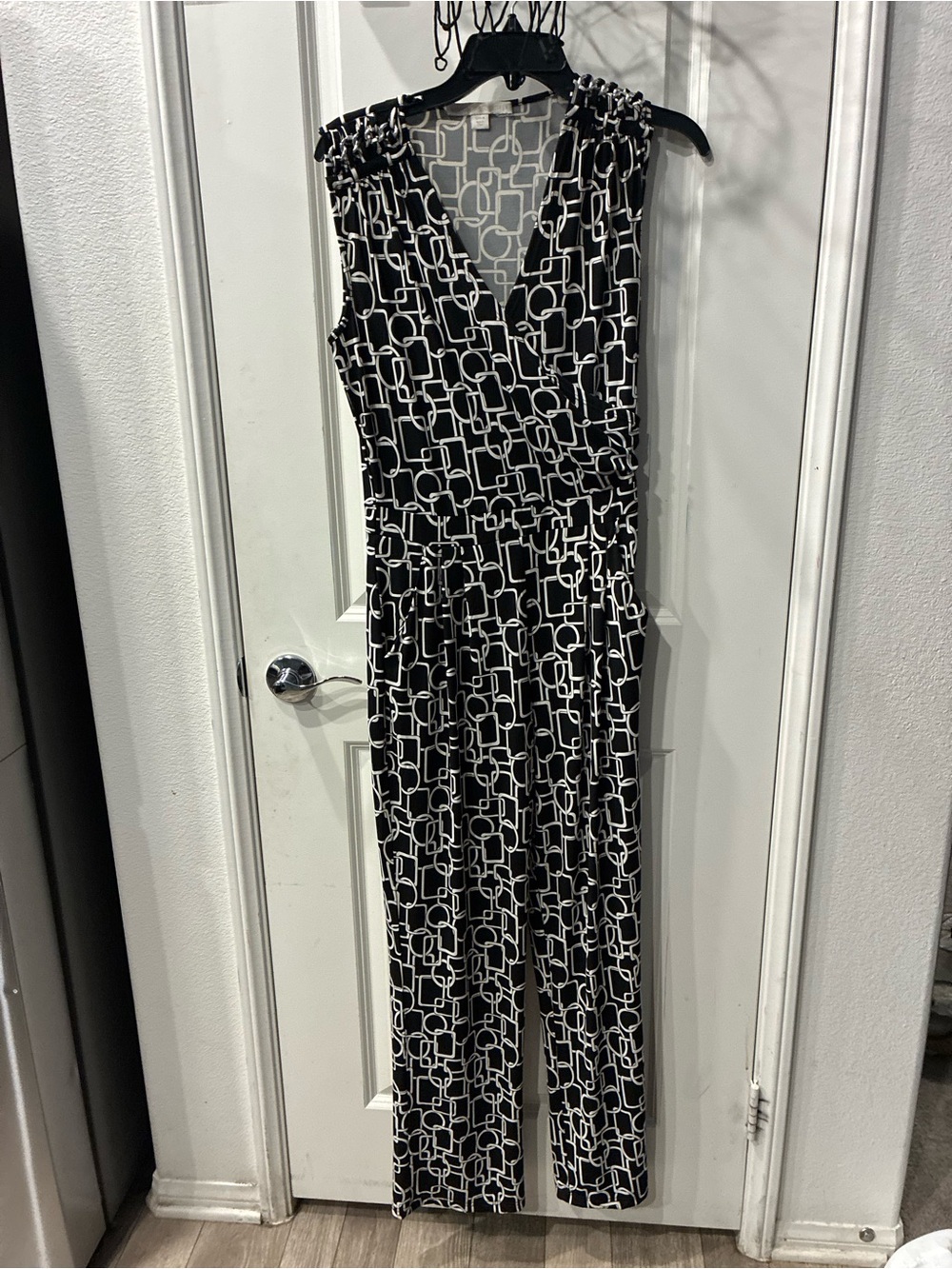Boston Proper Black & White Geometric Wrap-Front Jumpsuit